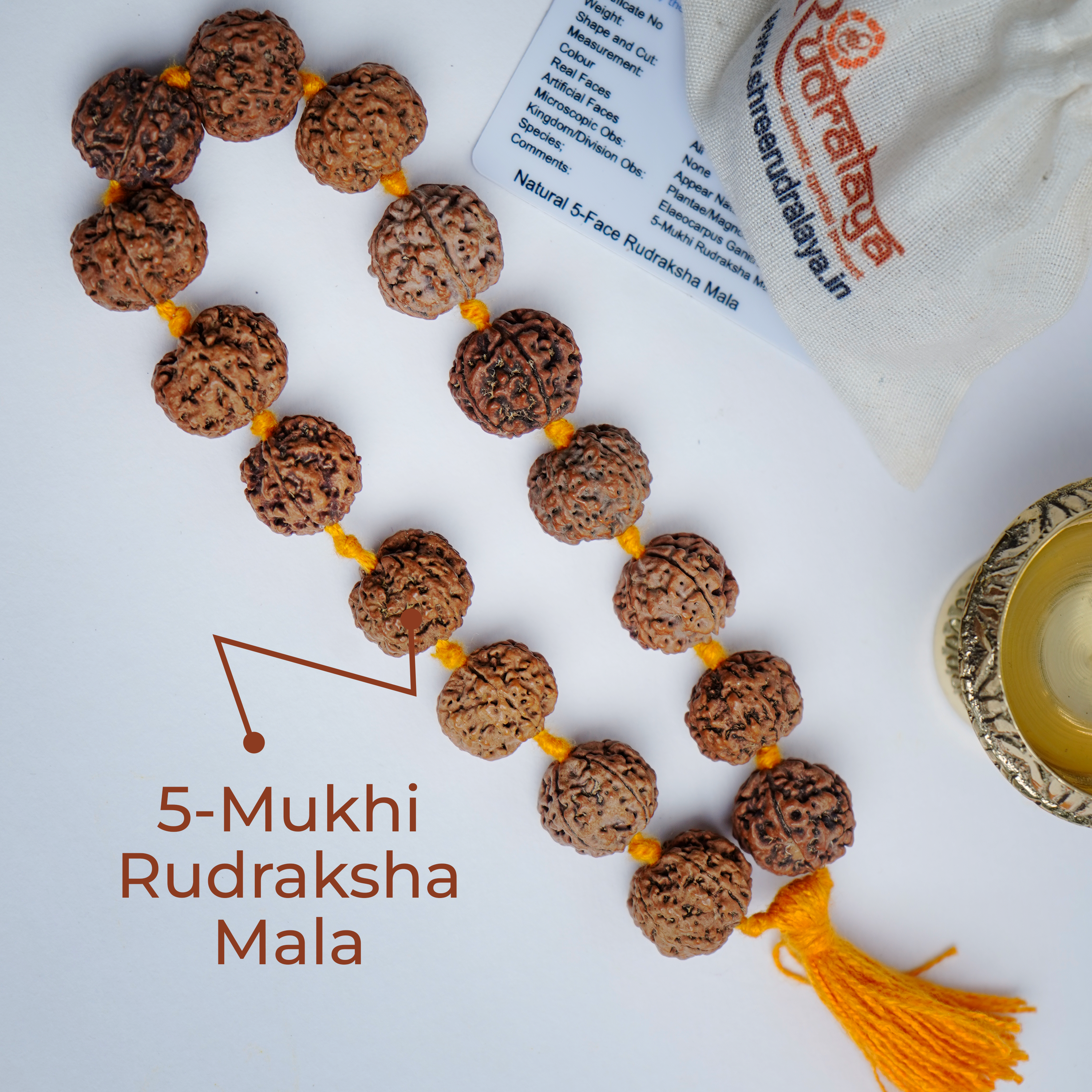 Natural 5 Mukhi Rudraksha Hand Mala | Sumrani Mala for Meditation, Japa & Prayer