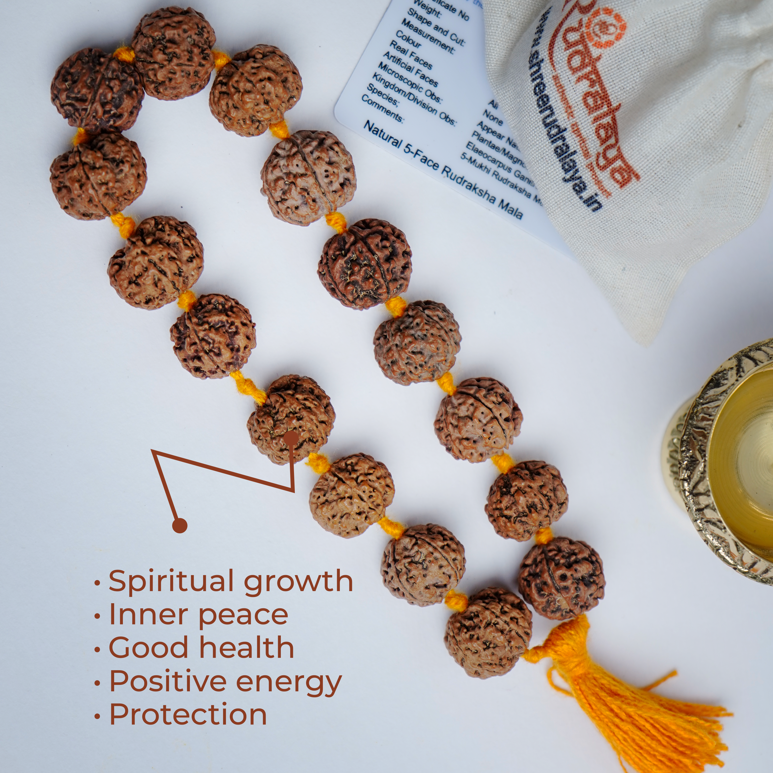 Natural 5 Mukhi Rudraksha Hand Mala | Sumrani Mala for Meditation, Japa & Prayer