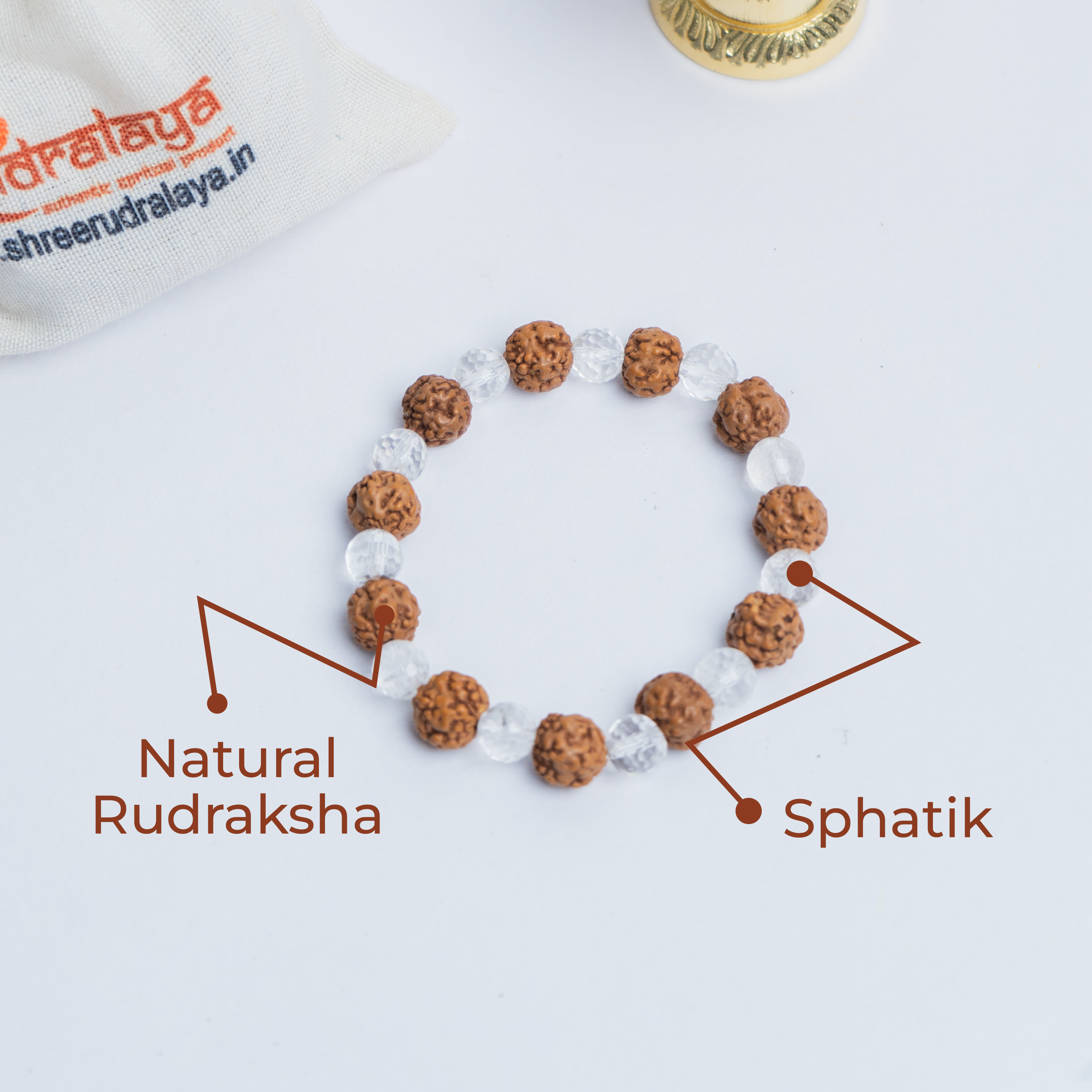 Natural Rudraksha & Sphatik Crystal Bracelet