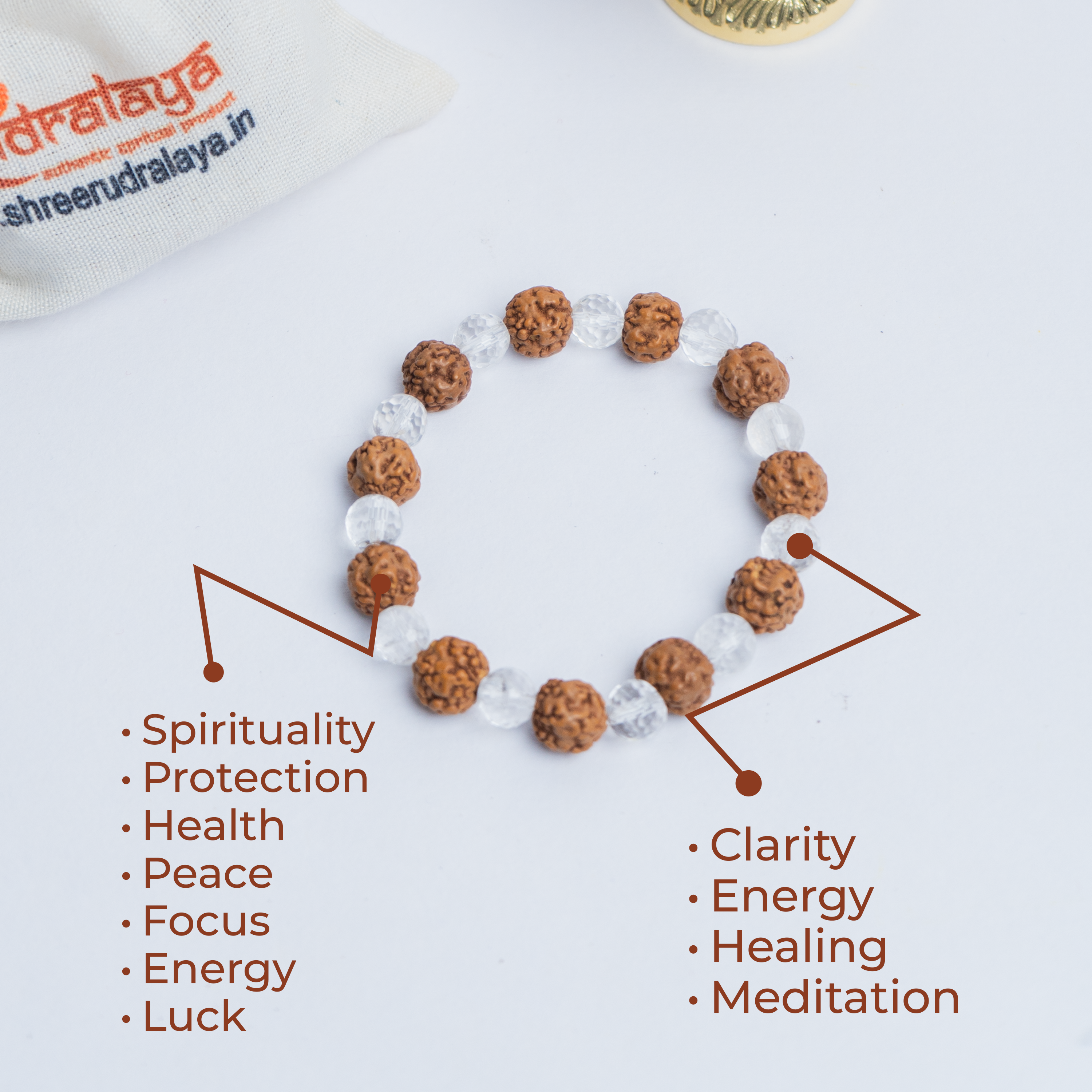 Natural Rudraksha & Sphatik Crystal Bracelet