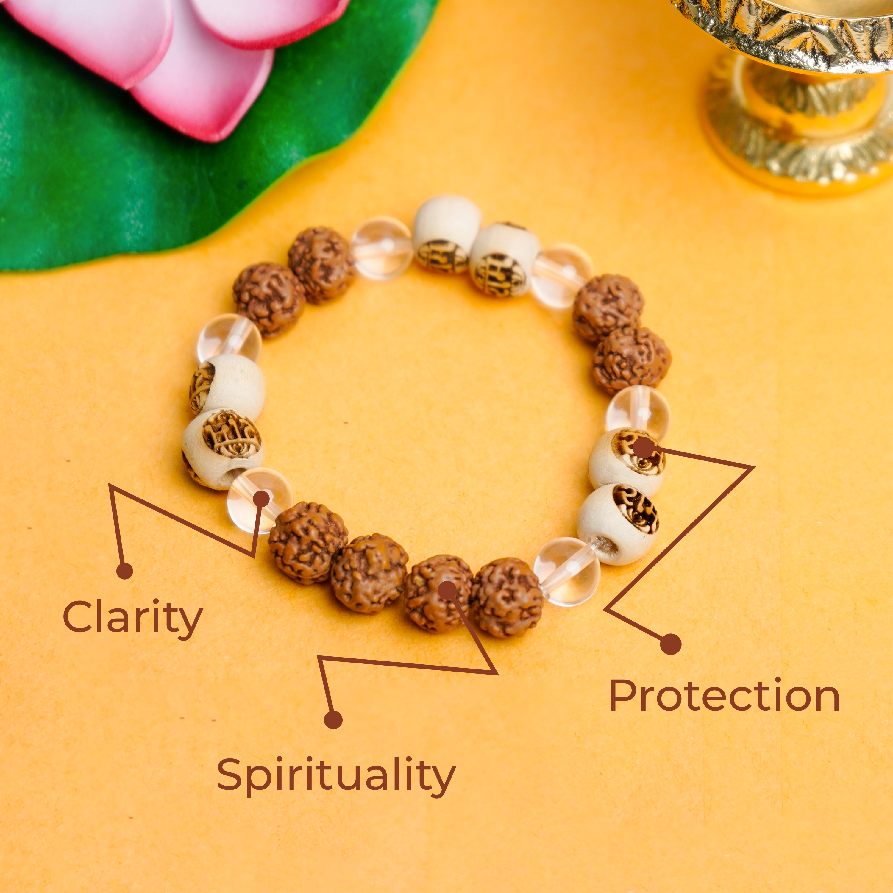 Natural Rudraksha, Sphatik Crystal & Raam Wood Bracelet