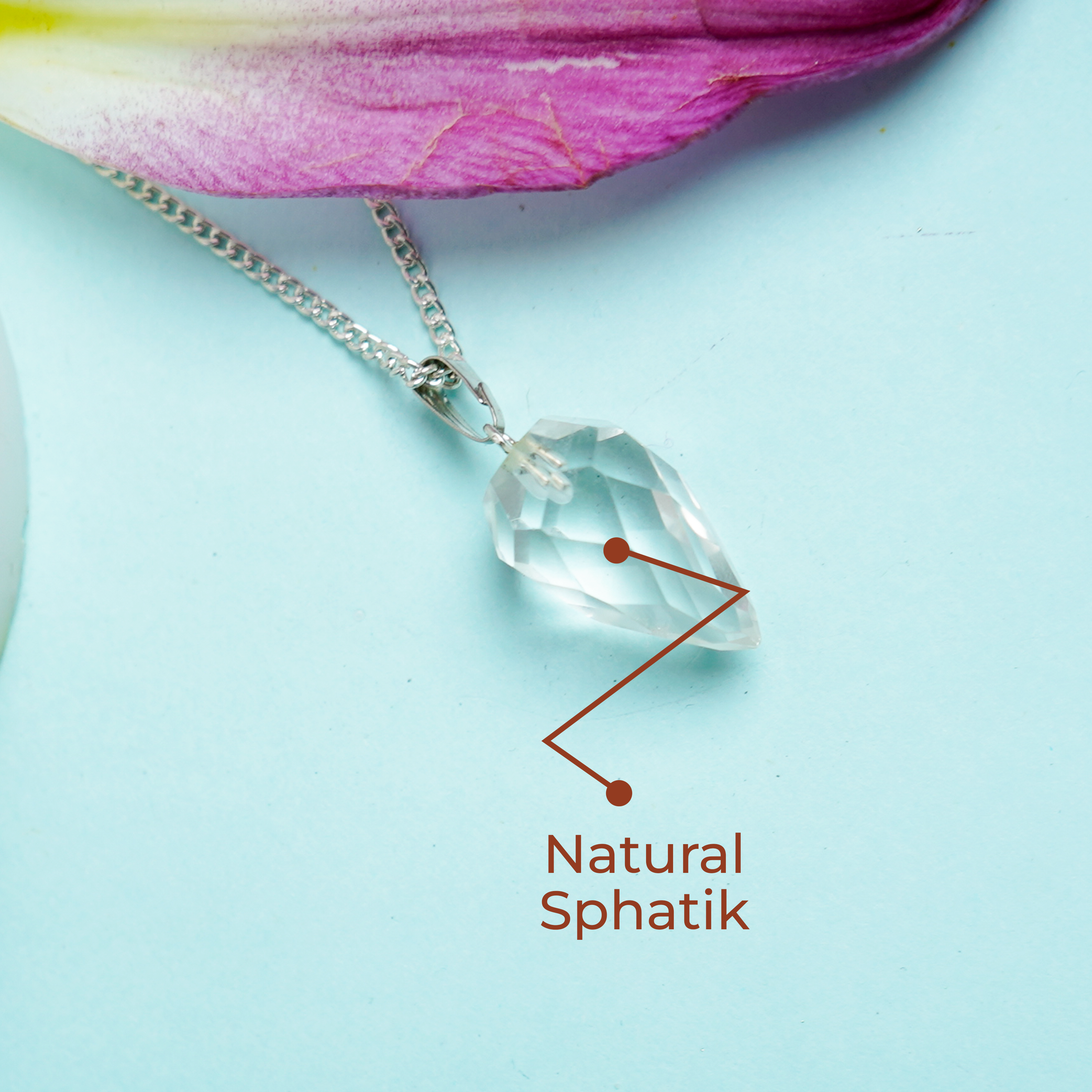 Natural Clear Quartz (Sphatik) Drop Shape Pendant