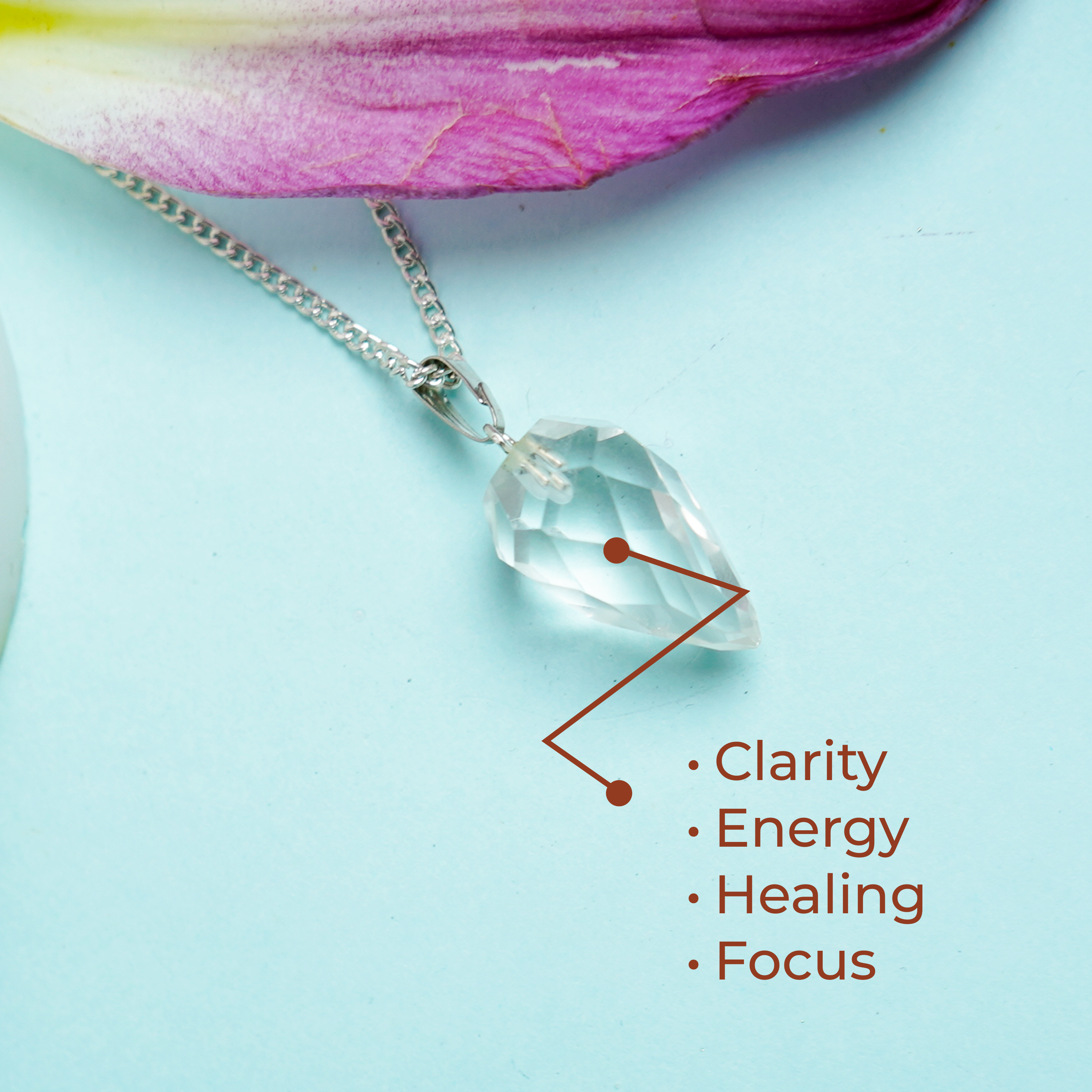 Natural Clear Quartz (Sphatik) Drop Shape Pendant