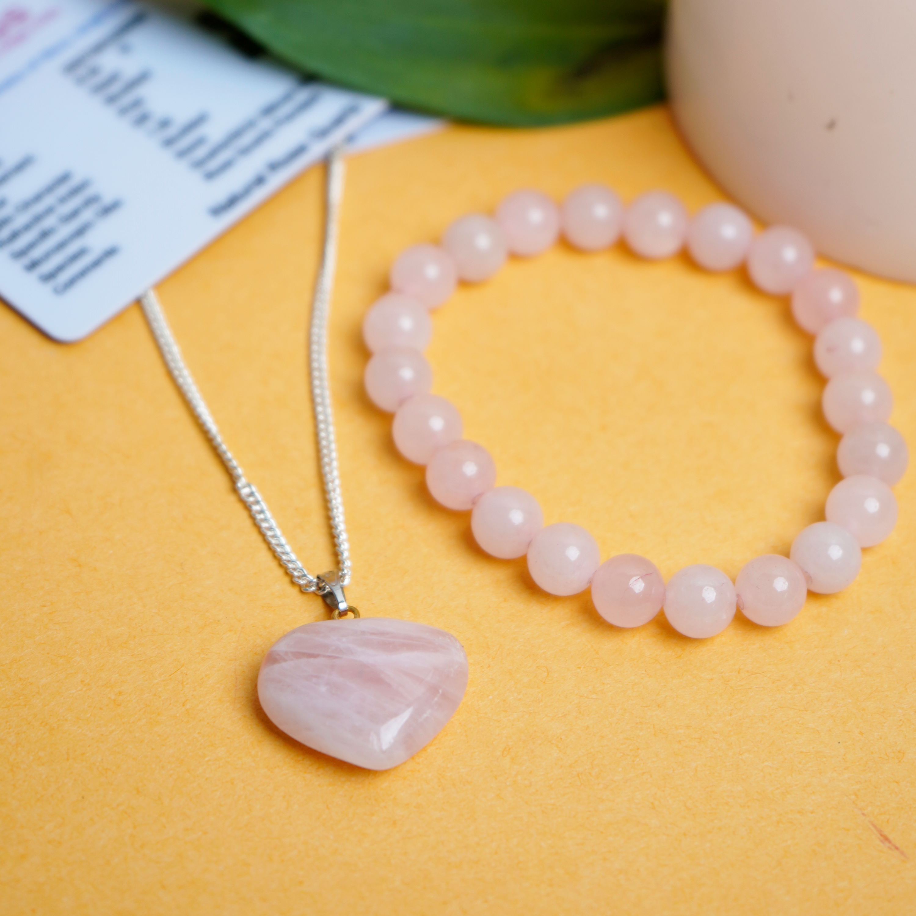 Rose Quartz Heart Pendant & Bracelet Combo – Love, Healing & Harmony