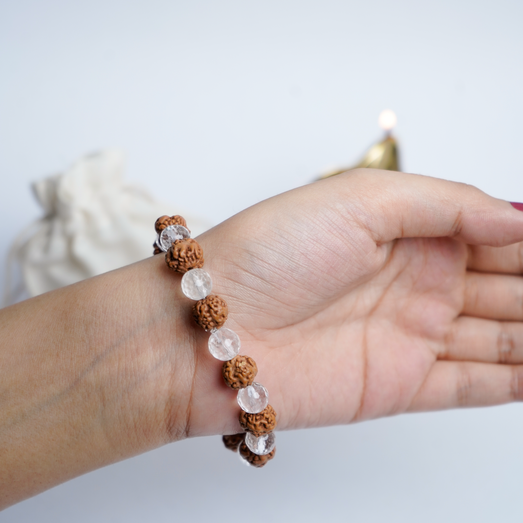 Natural Rudraksha & Sphatik Crystal Bracelet