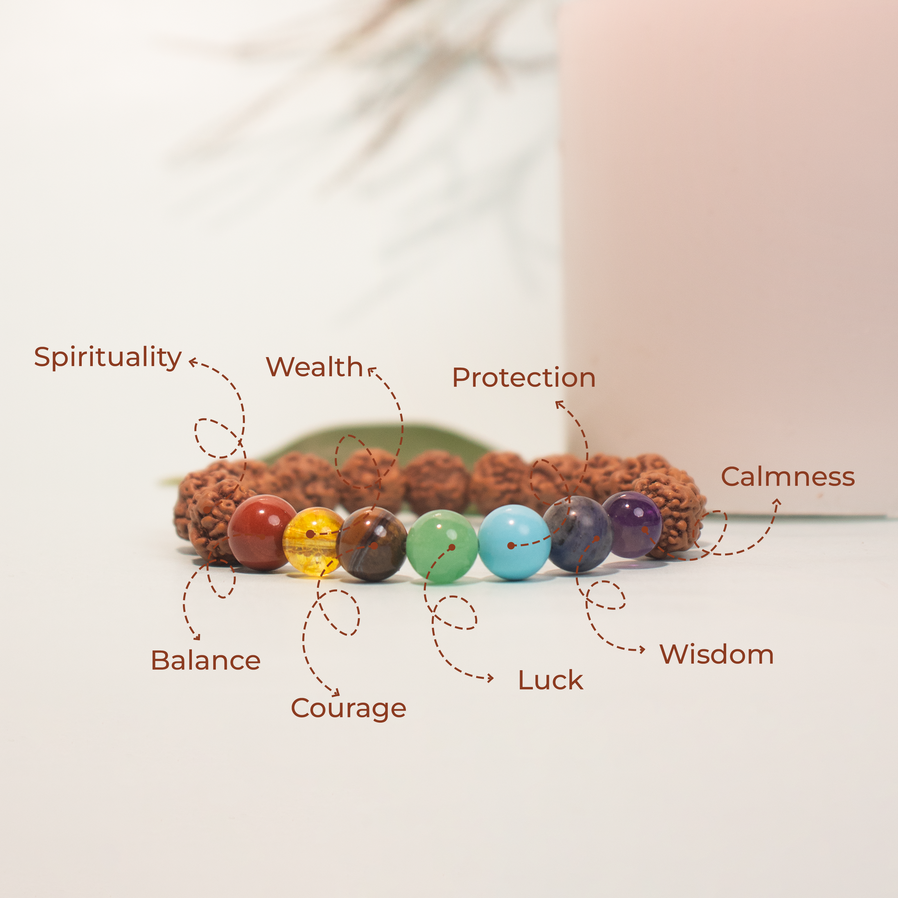 Natural Rudraksha with 7 Chakra Bracelet