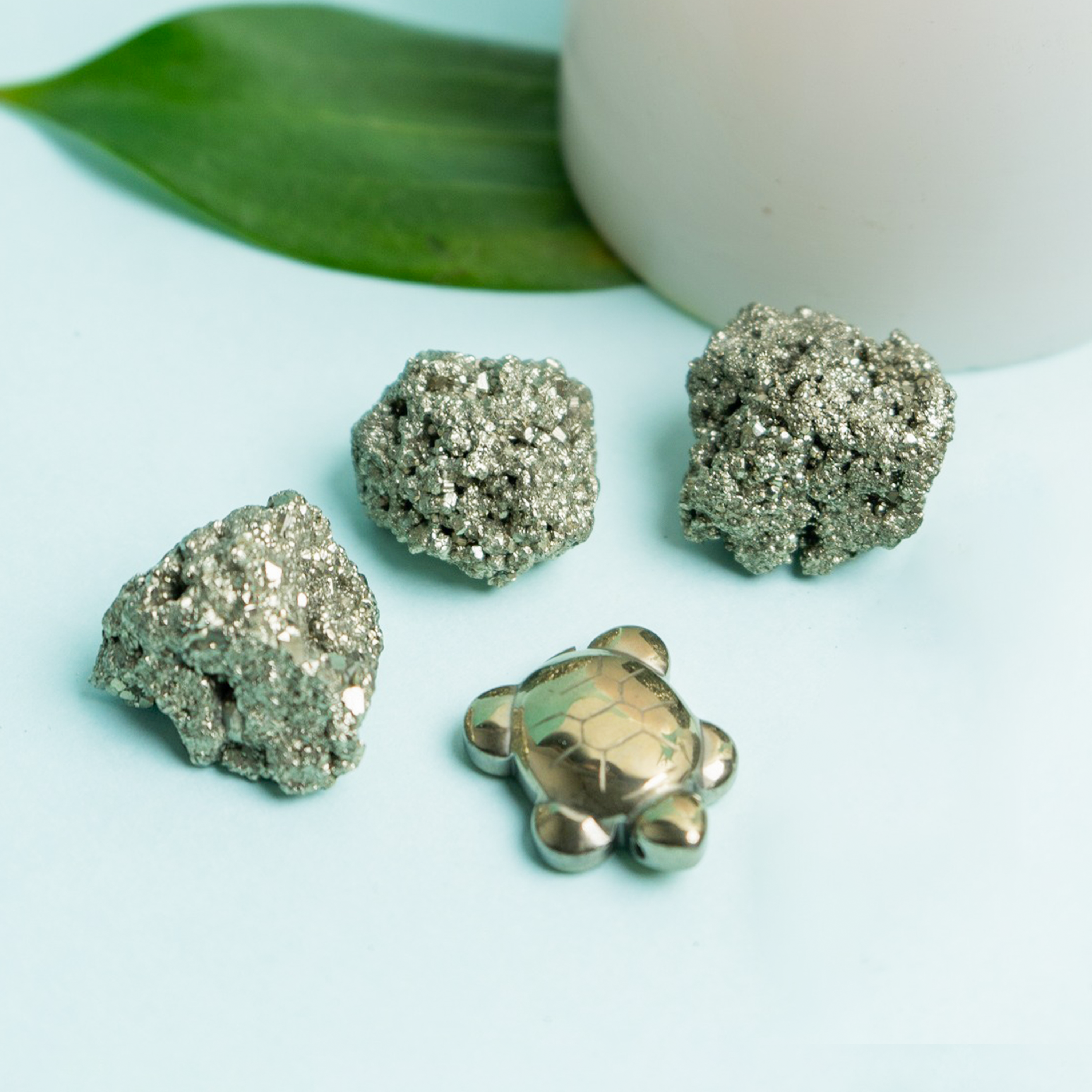 Vastu Wealth & Stability set -  3 Pyrite Clusters with Gold Hematite Turtle Vastu Combo – Wealth, Luck , stability & money .