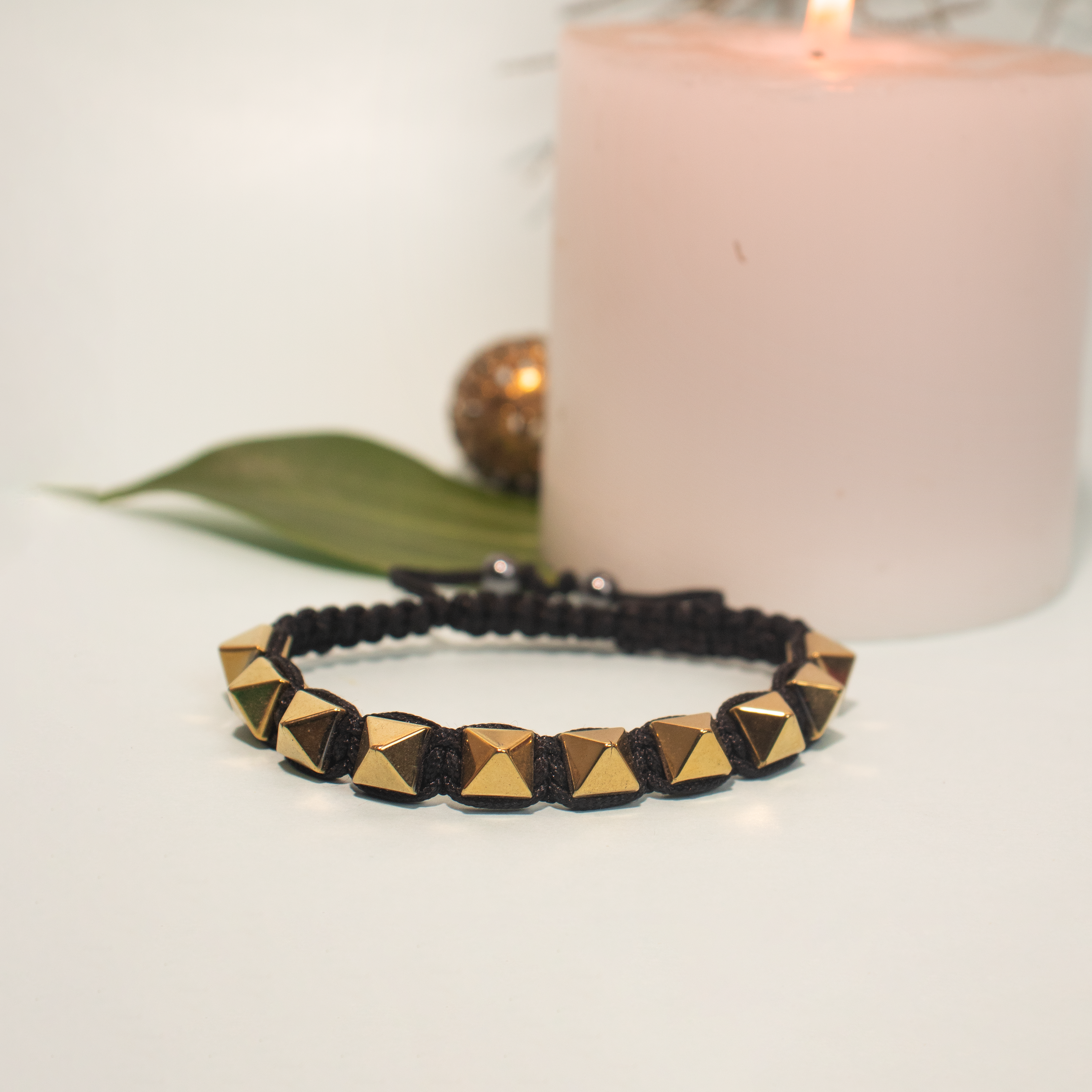 Pyramid Gold Hematite Adjustable Bracelet
