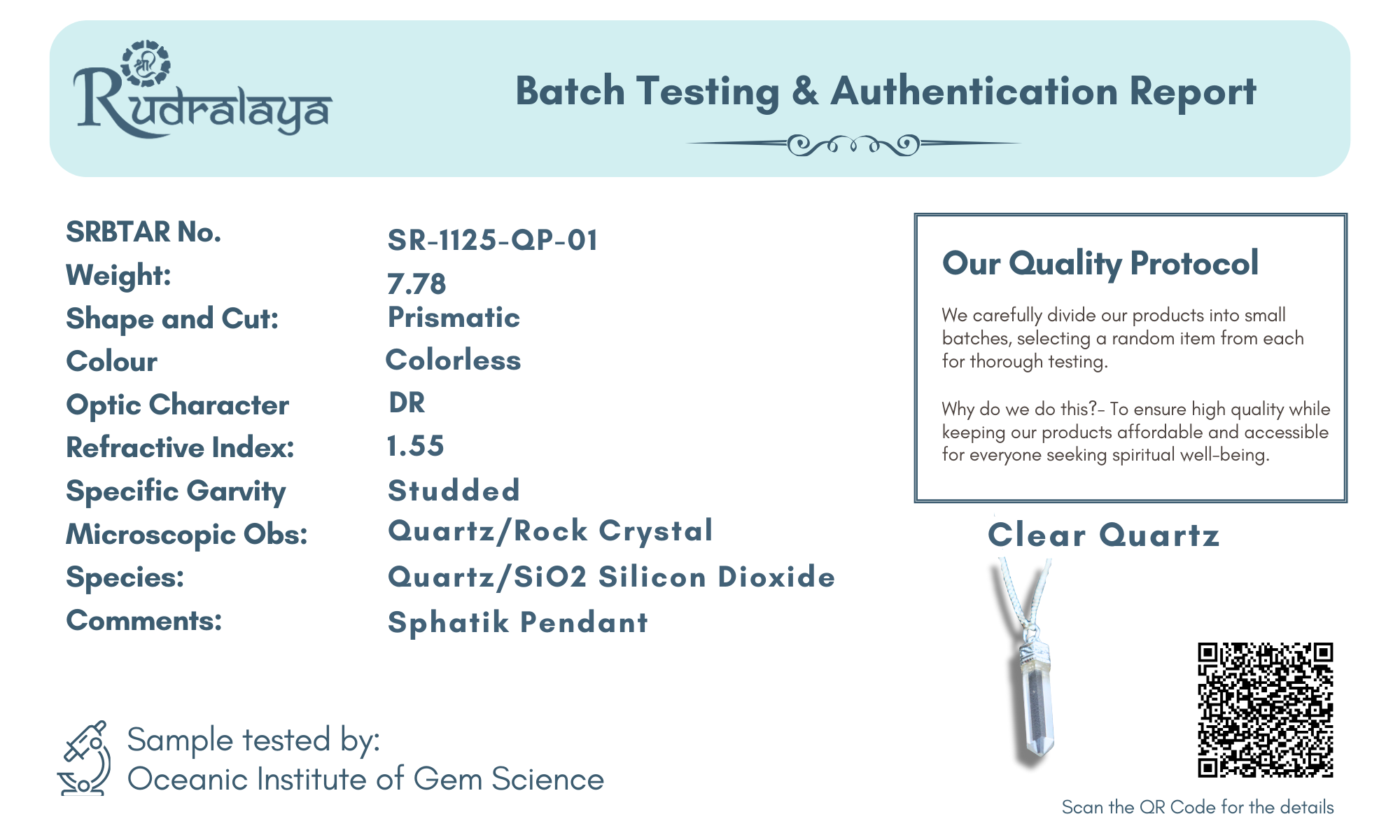 Natural Clear Quartz (Sphatik) Pendant