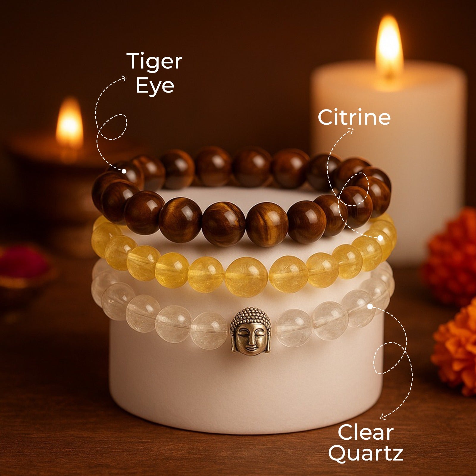 Business Booster Set – Tiger Eye, Citrine & Clear Quartz (Sphatik) Bracelet Combo