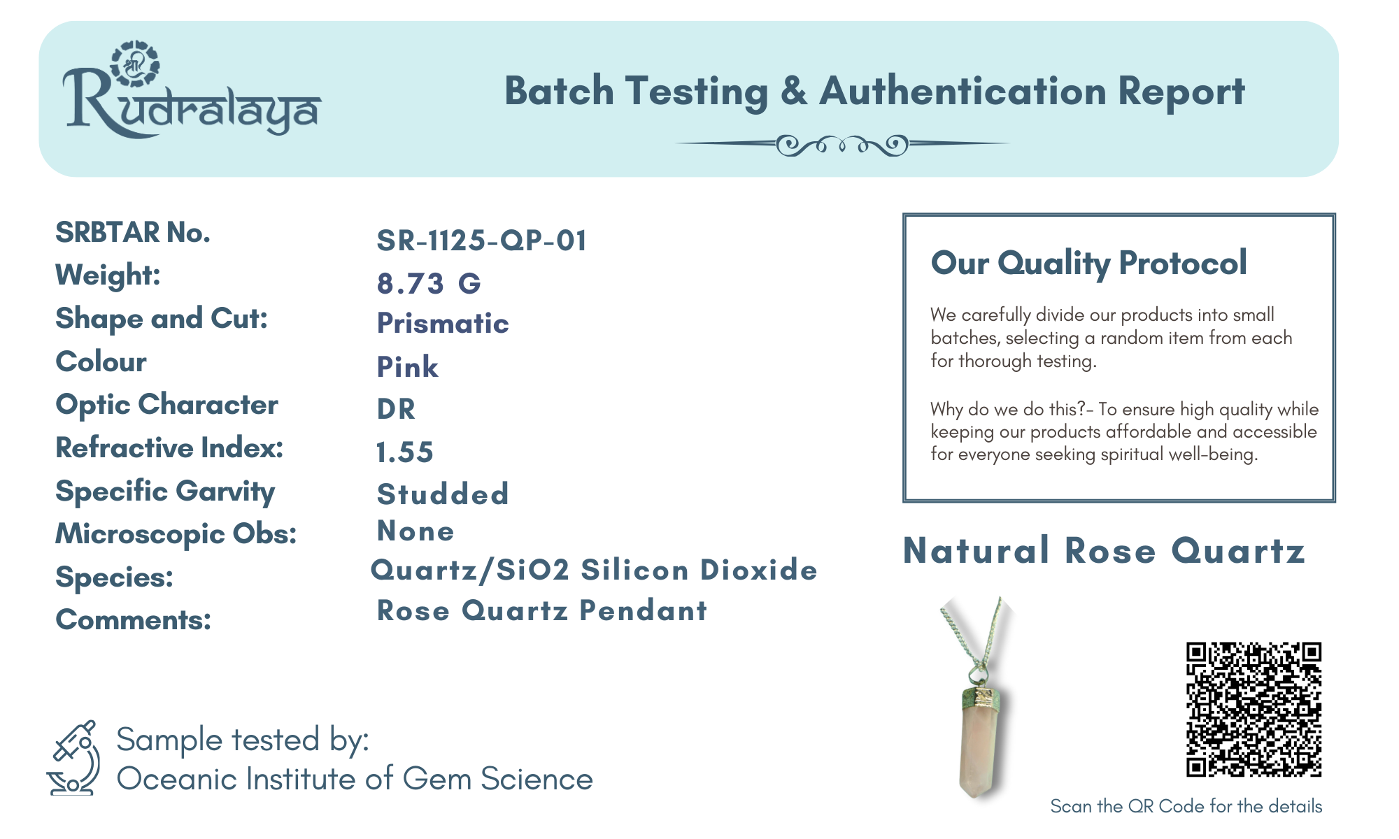 Natural Rose Quartz Pendant | Healing Crystal Necklace