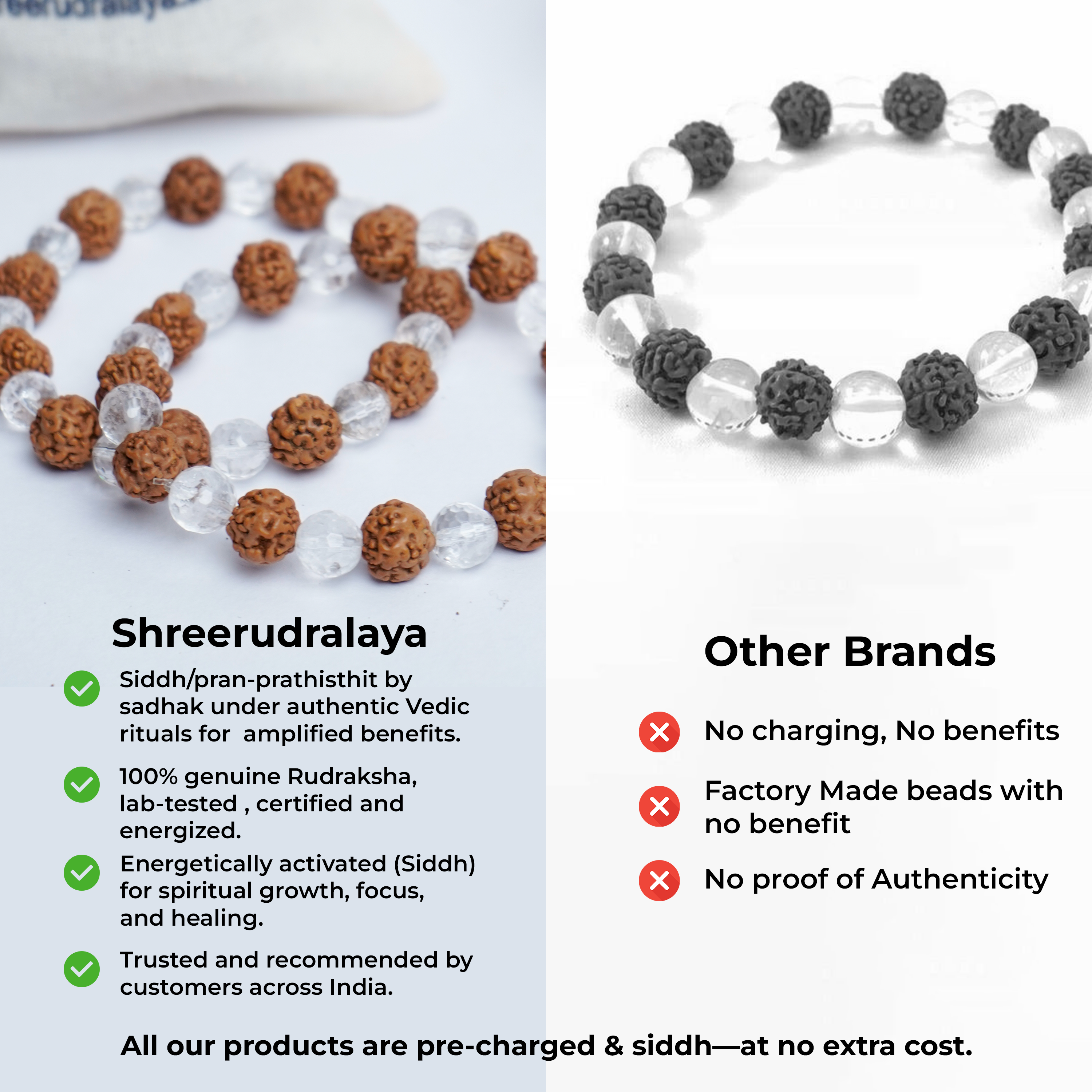 Natural Rudraksha & Sphatik Crystal Bracelet