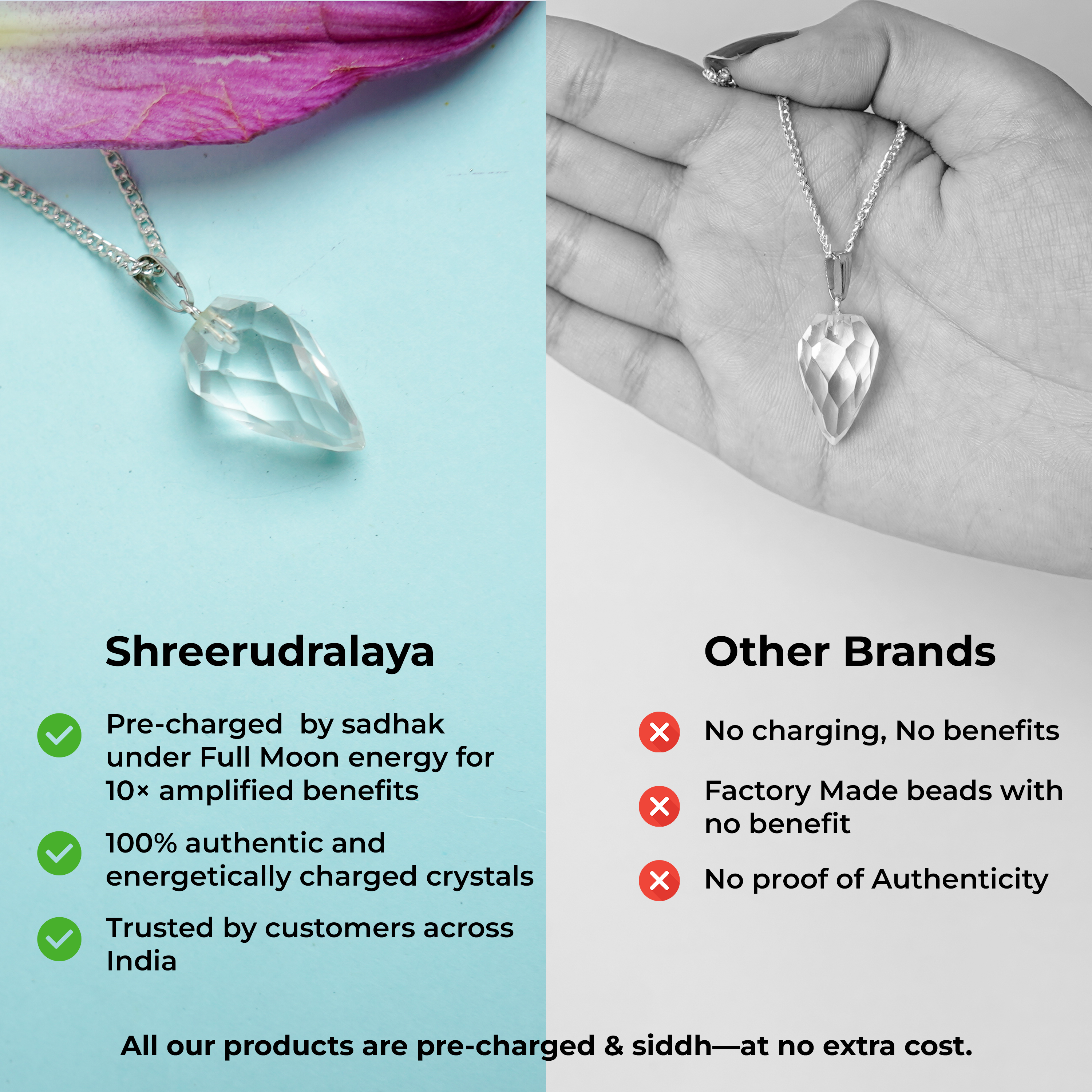 Natural Clear Quartz (Sphatik) Drop Shape Pendant