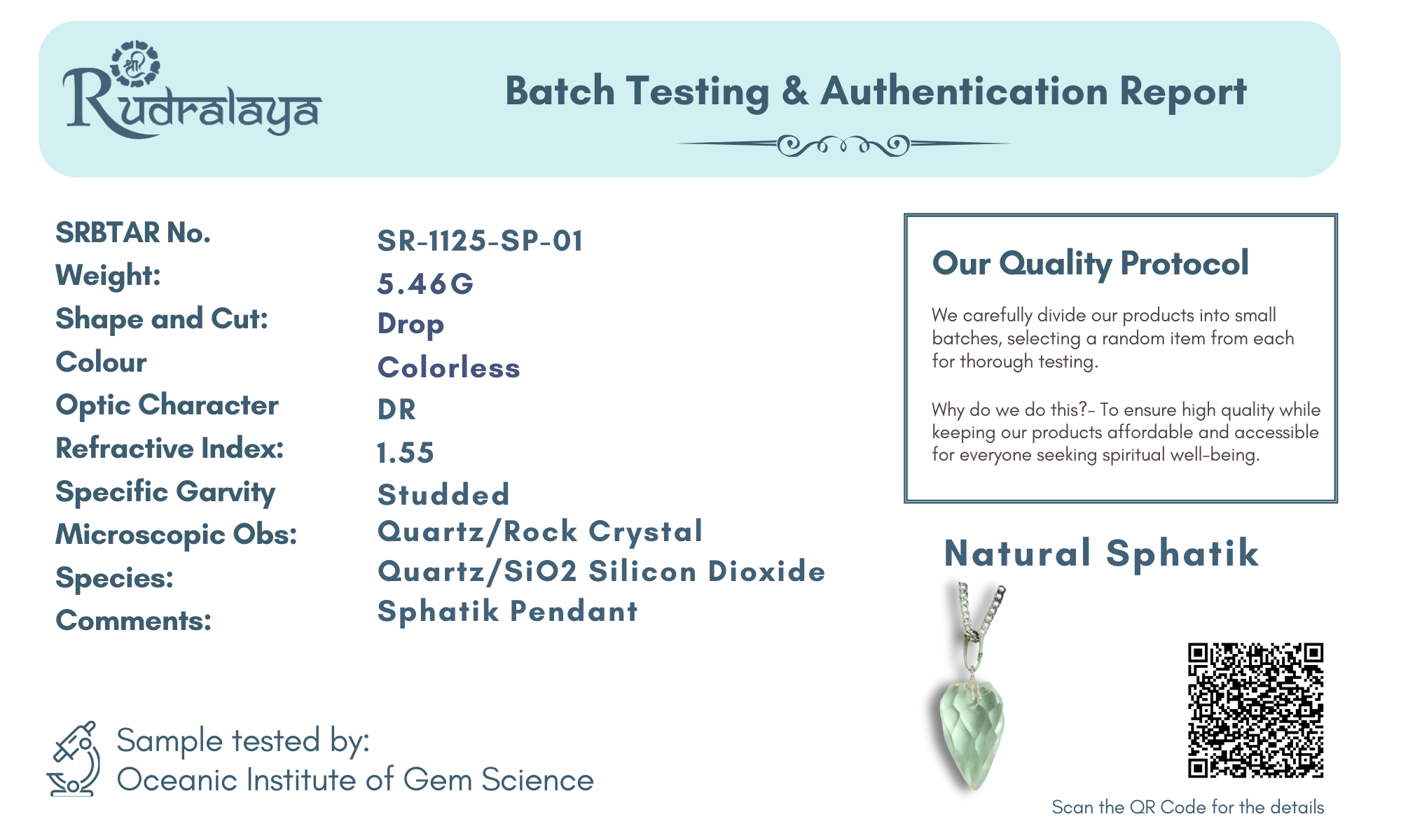 Natural Clear Quartz (Sphatik) Drop Shape Pendant