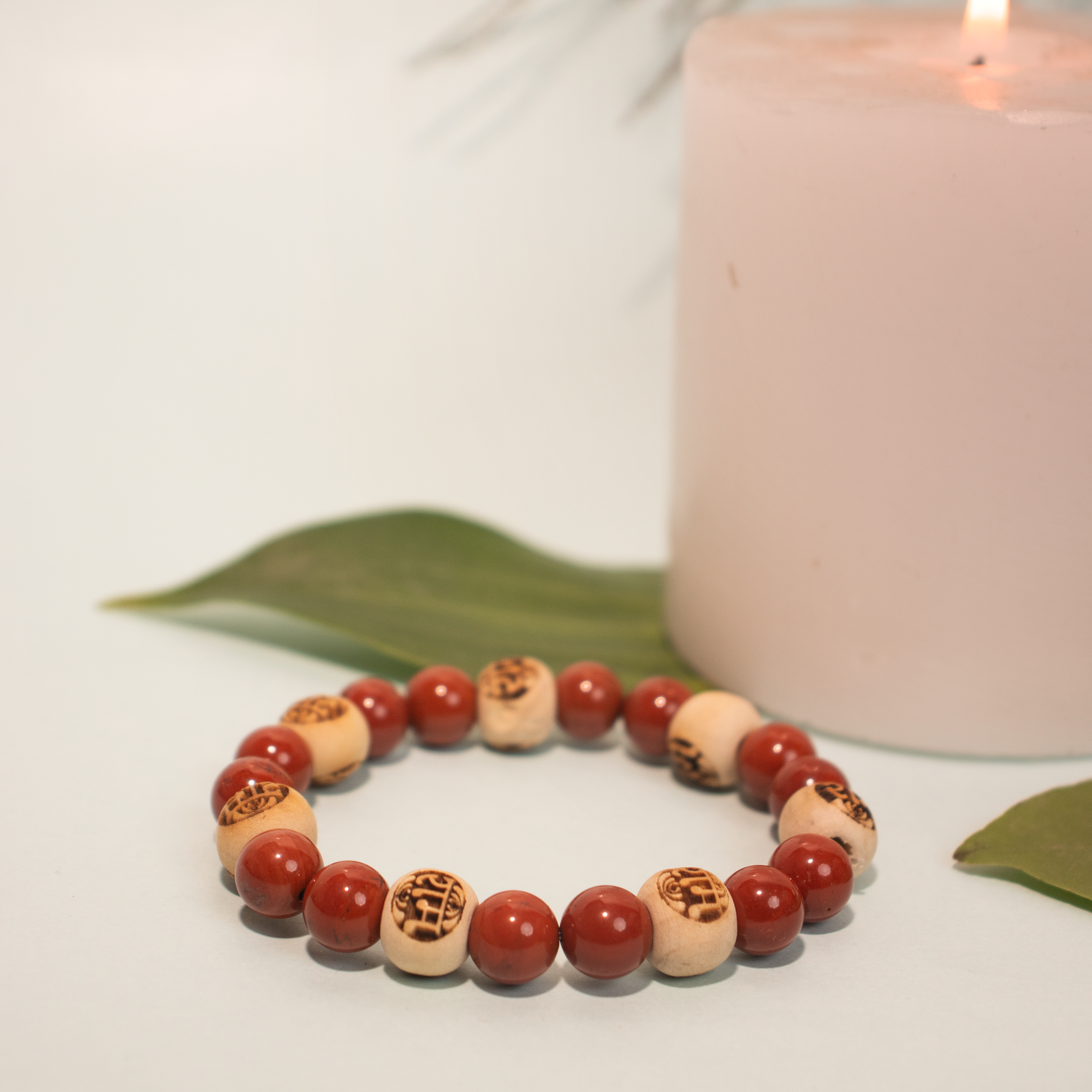 Natural Jasper & Sacred Raam Wood Bracelet