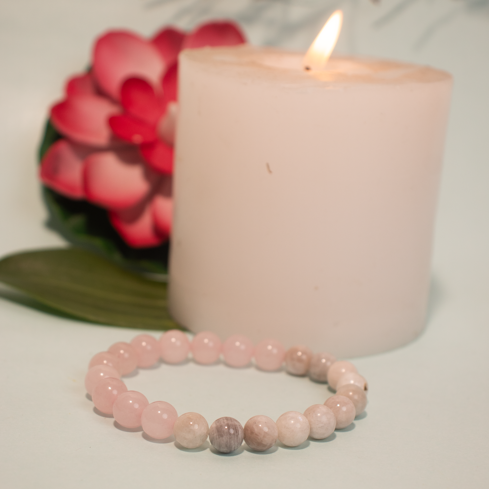 Moonstone & Natural Rose Quartz Bracelet