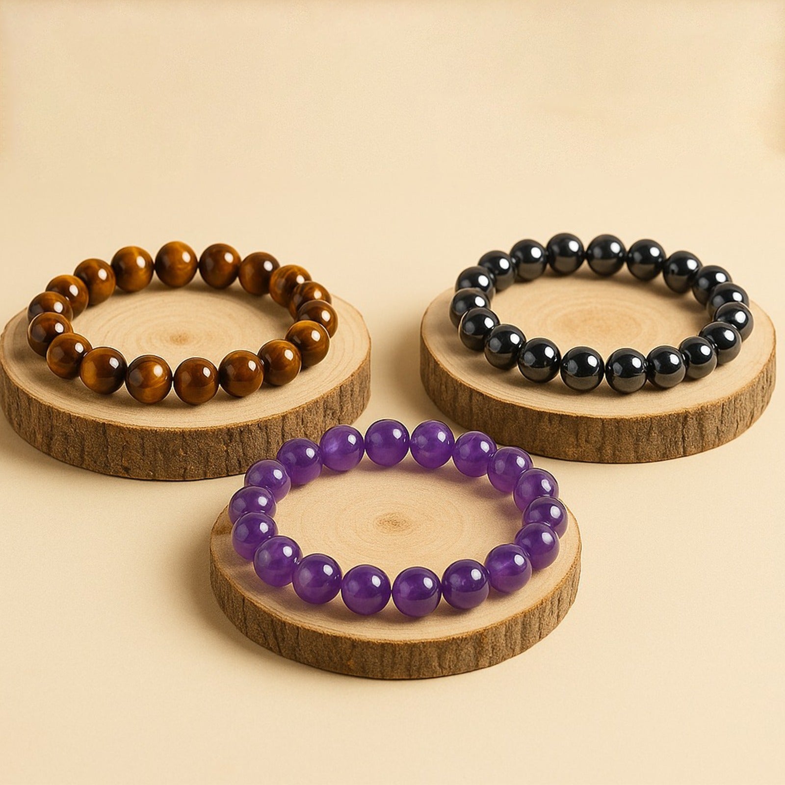 Divine Evil Eye Protection Kit - Tiger Eye, Hematite & Amethyst Bracelet Combo