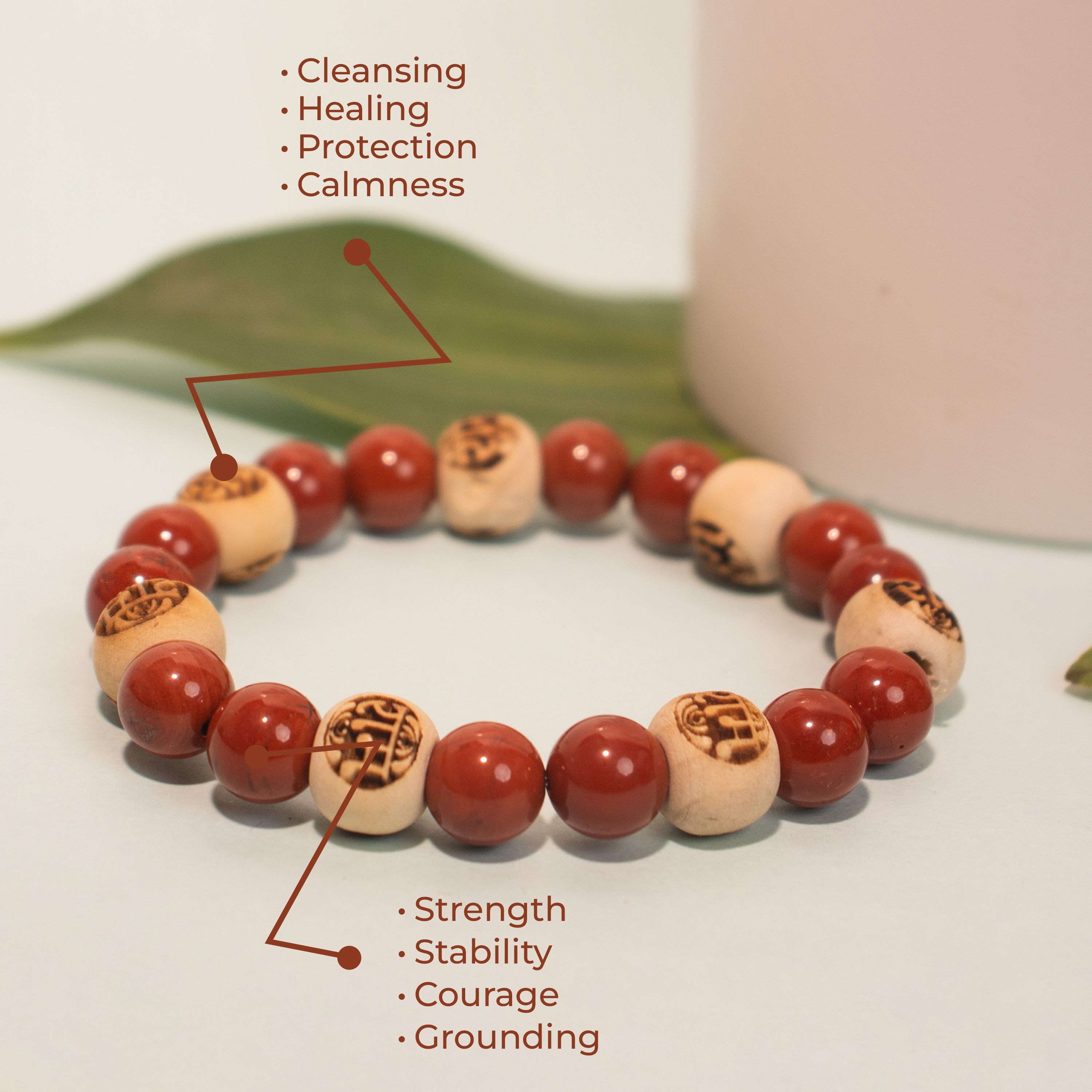 Natural Jasper & Sacred Raam Wood Bracelet
