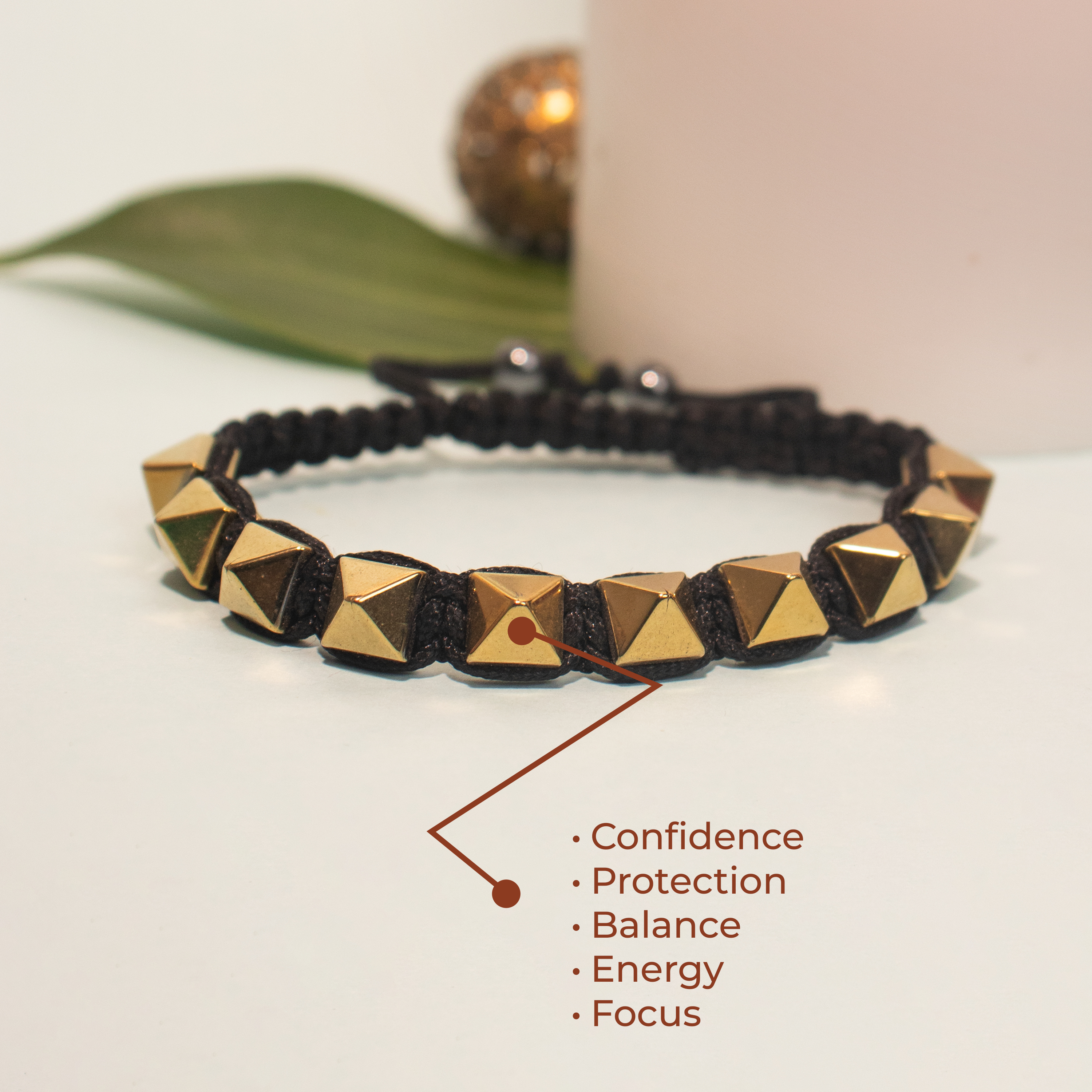 Pyramid Gold Hematite Adjustable Bracelet