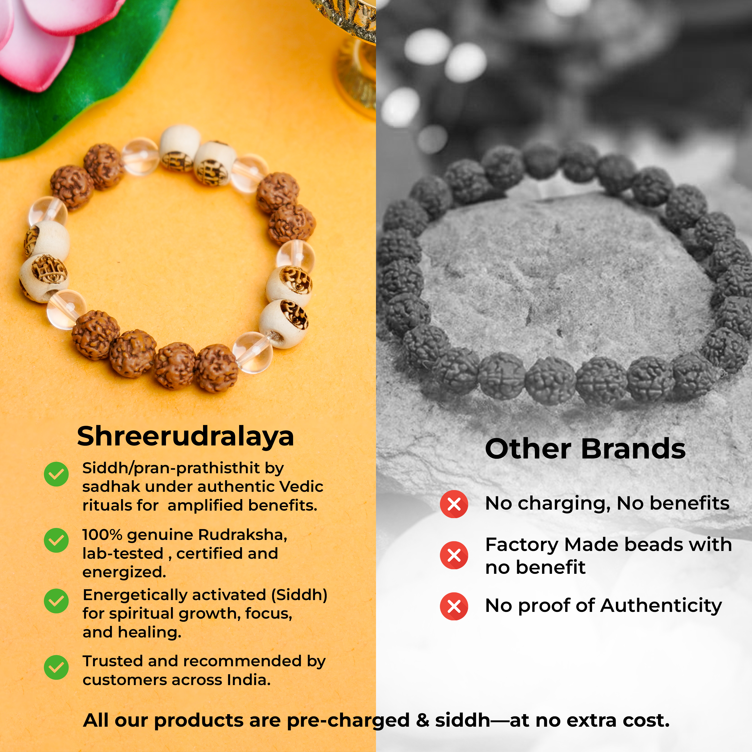 Natural Rudraksha, Sphatik Crystal & Raam Wood Bracelet